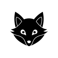A simple black and white fox head design on transparent background silhouette