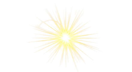 Yellow starburst light flare effect isolated on transparent background