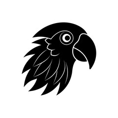 Silhouette of a parrot head in black color on transparent background