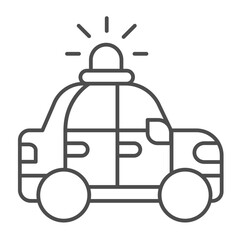 Patrol vehicle with siren lamp thin line icon, police force concept. Vector graphics. Police car, transport sign on white background, outline style icon for mobile or web design.