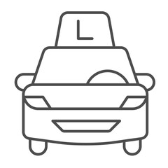Instructor car thin line icon, driving school concept. Vector graphics. Motor vehicle with learning signal lamp, transport sign on white background, outline style icon for mobile or web design.