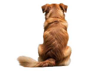 Rear view of a brown dog sitting isolated on transparent background