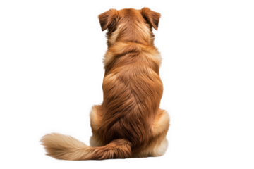 Rear view of a brown dog sitting isolated on transparent background