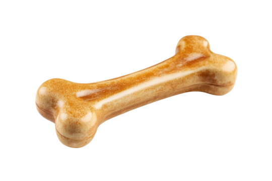 A bone shaped toy made of wood. It is brown and has a white background