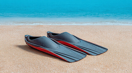 Obraz premium Beach Diving Fins on Sandy Shore