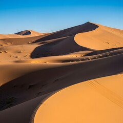Fototapeta premium Golden Sands Captivating Desert Dunes Under a Clear Blue Sky, a Visual Journey