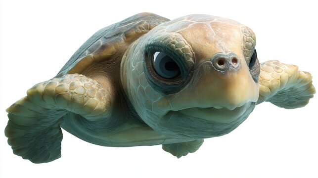 A realistic close-up of a sea turtle swimming in clear water, showcasing its detailed features, This image can be used for educational materials, ocean conservation campaigns - Powered by Adobe