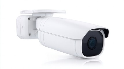 A modern security camera featuring a sleek design, ideal for surveillance applications, Perfect for illustrating technology in marketing materials, articles