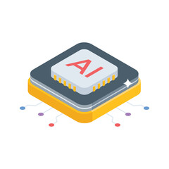 Modern isometric style icon of compact AI chip
