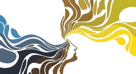 Naklejka premium abstract human profile with flowing organic colorful shapes