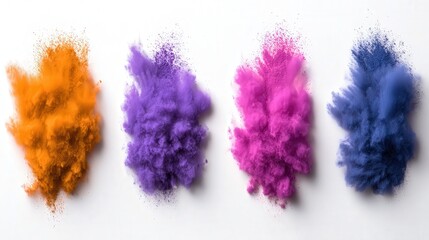 Naklejka premium Colorful powder explosions in vibrant hues create a dynamic visual impact, ideal for designs in art, music, health, or celebration themes, Great for backgrounds, flyers, and promotional materials,