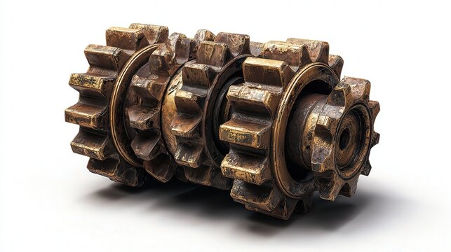 A worn mechanical gear assembly showcases industrial design, perfect for illustrating engineering concepts or machinery themes in publications, presentations, or advertisements,