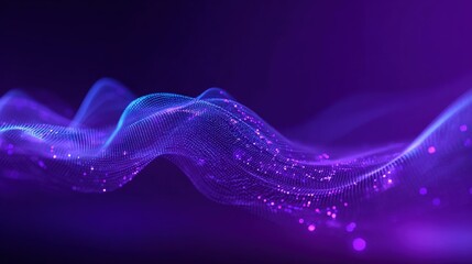 Abstract Digital Waveform with Glowing Particles on Purple Background, Representing Modern Technology and Connectivity