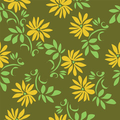 Elegant seamless floral pattern with fall flowers. Repeatable botanical background. Flat vector illustration.
