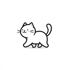 Obraz premium Cute Minimal Cartoon Cat Walking With Tail Raised in a Playful Stance