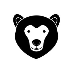 Illustration of a black and white bear face on transparent background silhouette
