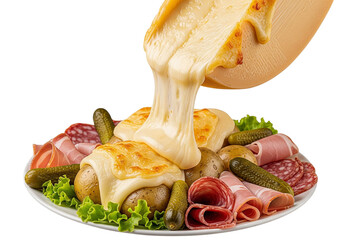 Raclette cheese melting on plate