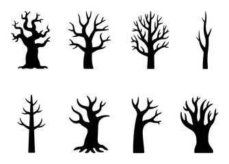 Collection of Silhouetted Bare Trees in Various Shapes and Sizes