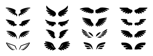 Collection of Black Silhouette Wings in Various Styles