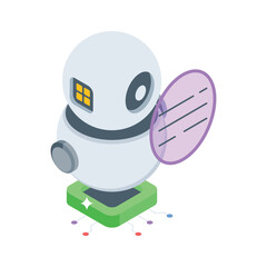 A trendy isometric style icon of robot messaging