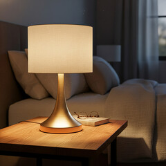 A Cozy and Warm Home Interior Scene with a Lit Lamp at Night.