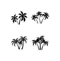 Silhouette Collection of Tropical Palm Trees on White Background
