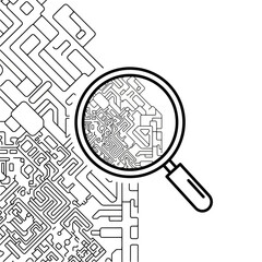 Magnifying glass over circuit board pattern