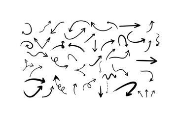 Collection of Hand-Drawn Black Arrows on a White Background