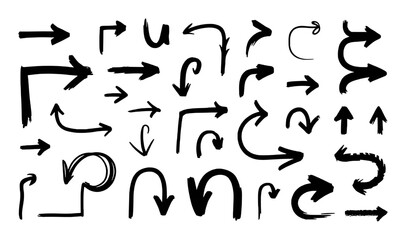 Collection of Hand-Drawn Black Arrows on a White Background
