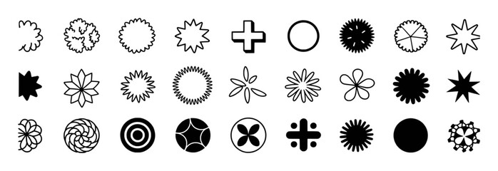 Collection of Abstract Geometric and Floral Shapes in Black and White