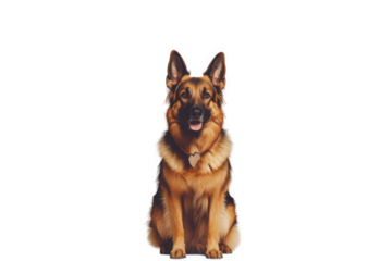 German shepherd dog sitting and looking forward, isolated on transparent background