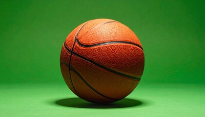 Fototapeta premium Classic orange basketball isolated on a vibrant green background.