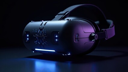 Immersive virtual reality headset glowing with futuristic neon lights, offering a portal to new digital worlds and advanced gaming experiences.