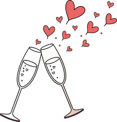 Flat vector illustration of champagne glasses clinking for celebration