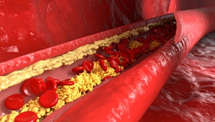 Close up view of clogged artery with plaque buildup.