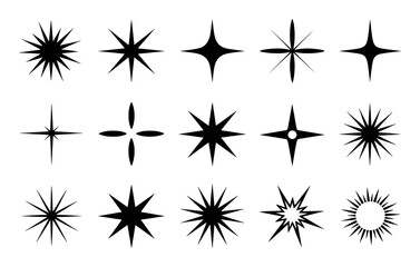 Collection of Black Starburst and Sparkle Icons on White Background