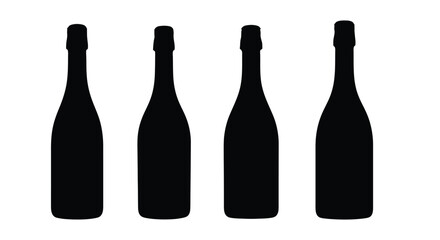 Four silhouette champagne bottles standing side by side isolated on white vector