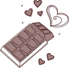 Flat vector illustration of a chocolate bar with a heart shape design