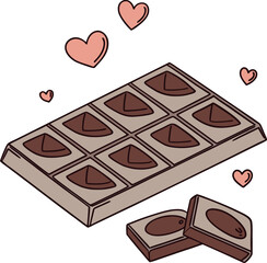 Flat vector illustration of a chocolate bar with a heart shape