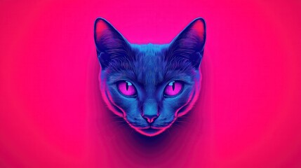 This vibrant, stylized image of a cat features bold pink and blue hues, making it perfect for art prints, posters, or digital marketing related to pets, fashion, or modern aesthetics,