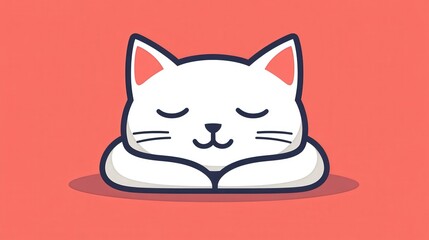 A minimalistic illustration of a white cat resting, perfect for use in pet-related blogs, educational materials, or social media posts that emphasize relaxation and comfort,