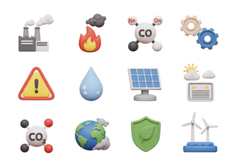 3d icon of set of 3d icons representing environmental issues and solutions isolated on transparent background