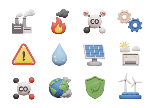 3d icon of set of 3d icons representing environmental issues and solutions isolated on transparent background