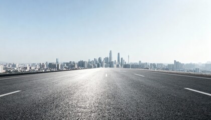 Obraz na płótnie Canvas Urban Road Leading to Modern Cityscape with Blue Sky, Conveying Opportunity and Success