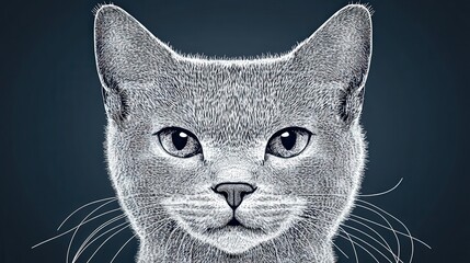 A stylized portrait of a cat, showcasing intricate line work and detailing, This illustration can be used for pet-related websites, merchandise designs, or as decorative art in homes,