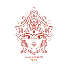Elegant Maa Durga face symbol for auspicious Shubh Navratri celebration 2025 festive greetings