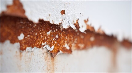 Fototapeta premium Close-up of Flaking White Paint and Rust on a Metal Surface Showing Weathering