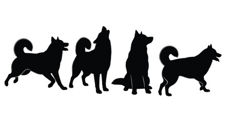 Dynamic silhouette series of four husky dogs in various poses and actions vector
