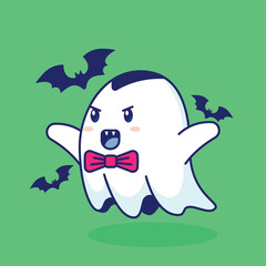 Cute Ghost as Dracule Illustration Isolated Vector