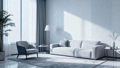 Elegant Living Room Interior with Modern Furniture, Natural Light, and Minimalist Design for Relaxation